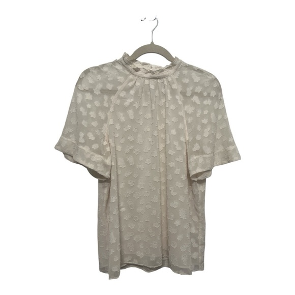 Feather Bone Anthropologie Short Sleeve Ruffled Off White Top Blouse Size Medium - Picture 5 of 13
